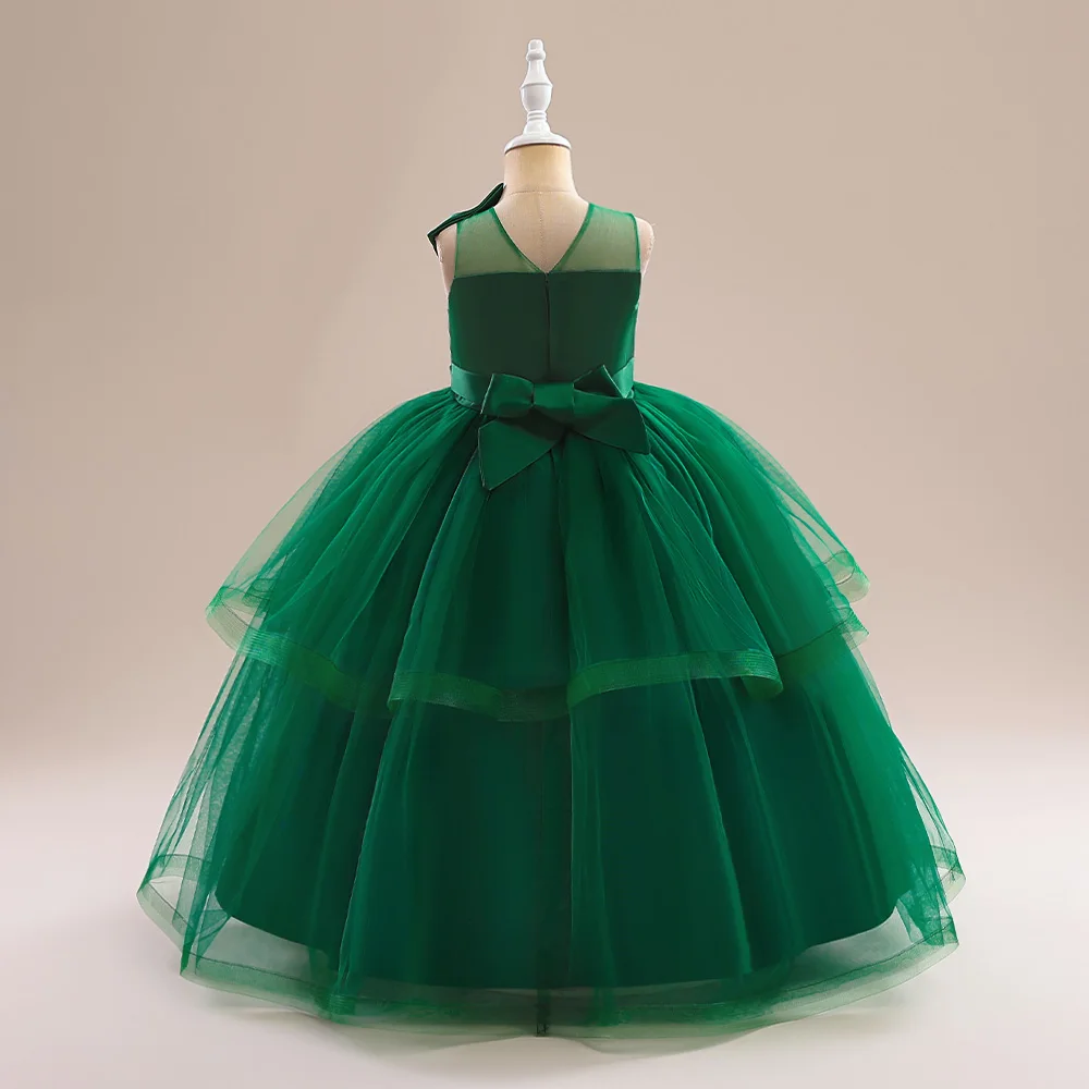 Summer Bridemaids Party Girls Dresses Christmas Costume Tulle Wedding Baptism Birthday Princess Dress Girl Bow Pageant Prom Gown
