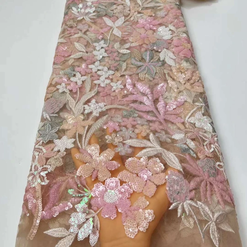 

2026 African Lace Fabric High Quality Handmade Beads Bridal Lace Fabric Luxury Sequins Beaded Embroidery for Wedding