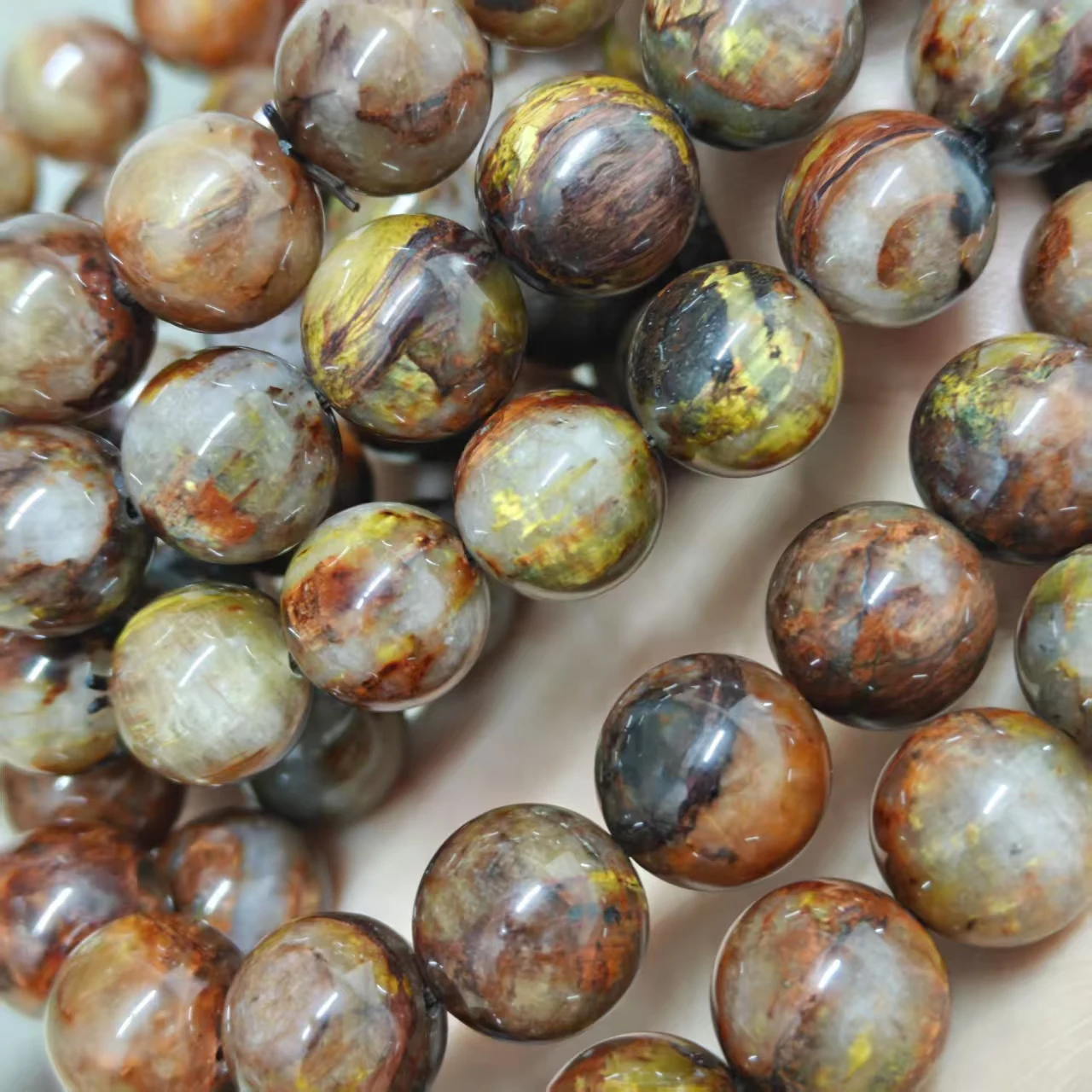 XingYu natürliche AA rot-gelbe Pietersite glatte runde lose Perlen für die Schmuckherstellung, elastisches Seil, handgefertigtes Armband, Design, Geschenk – Detail 4
