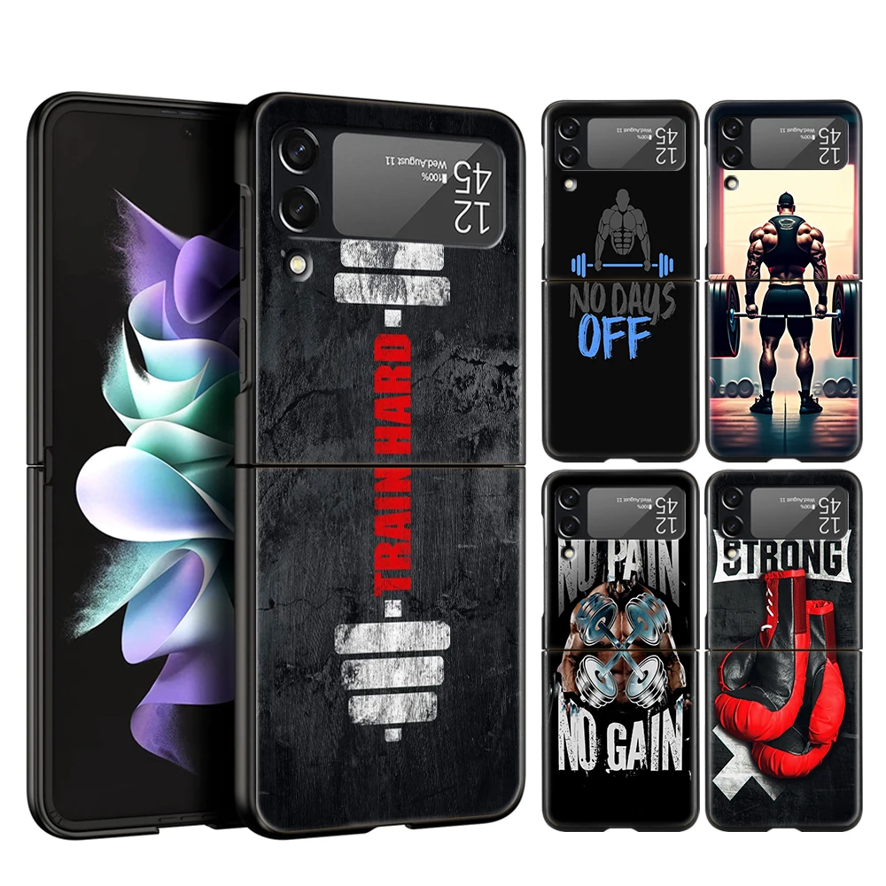 Barbell Deadlift Fitness Hard PC Phone Case For Samsung Galaxy Z Flip 5 4 3 Black Cover For Galaxy Z Flip 6 Foldable Shockproof