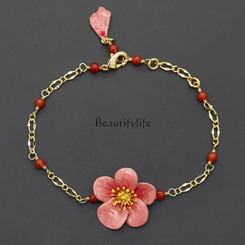 

Original design new fashionable red flower plum petal fringed bracelet enamel glaze jewelry