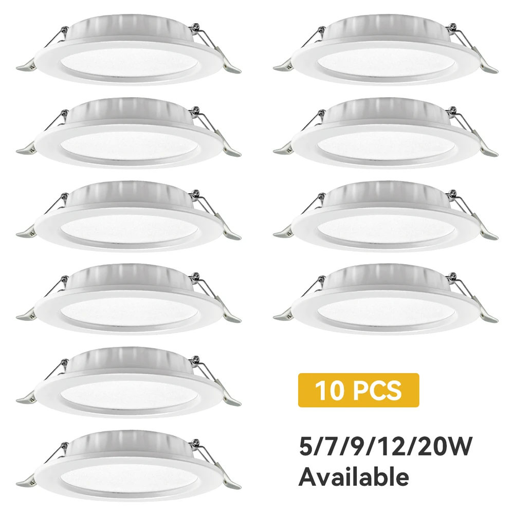 

10PCS Cold White LED Downlight Recessed Ceiling Lamps Spot LED Lights 5W 7W 9W 12W 20W 180-265V for Kitchen Living Room Cabinets