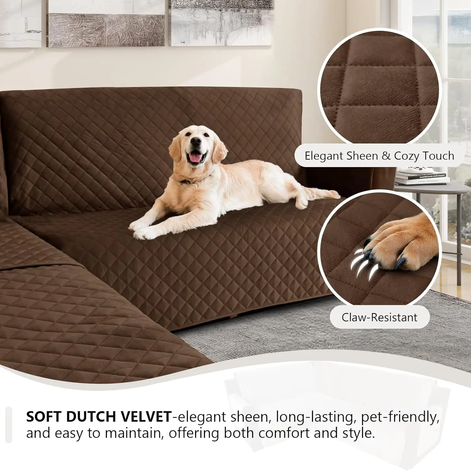 ผ้าคลุมโซฟาเข้ามุมกันน้ำ รูปตัว L รูปตัว U ผ้ากำมะหยี่ 6 ชิ้น ซักได้ ไม่ลื่น ป้องกันโซฟา ขนาด XX-Large สีน้ำตาลเข้ม