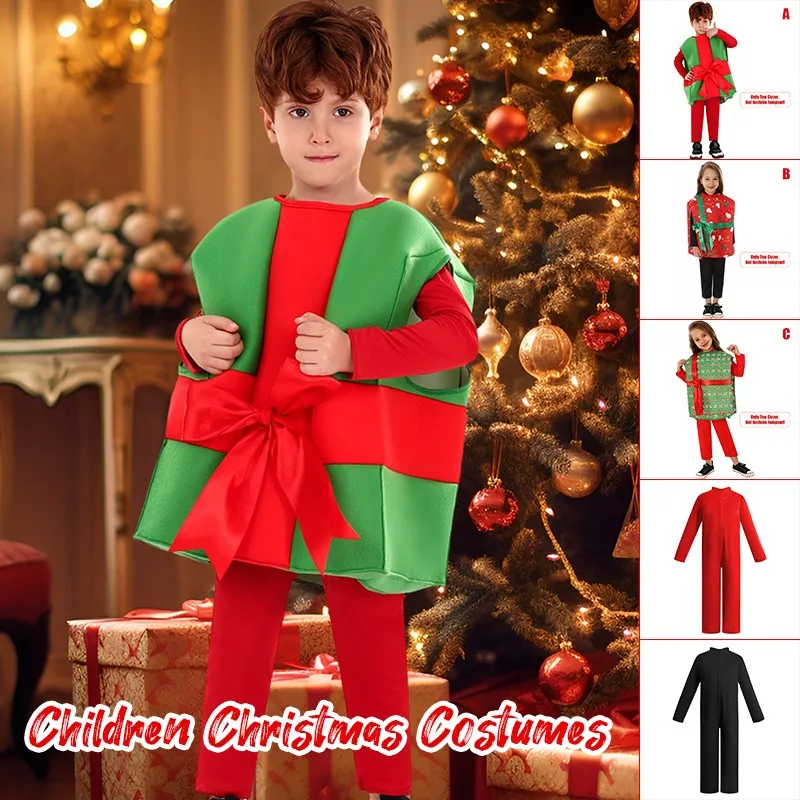 

Kids Christmas Costumes Gift Box Xmas Dress Up Party Performance Suit Boys Girls Holiday Role Playing Cosplay Accessories