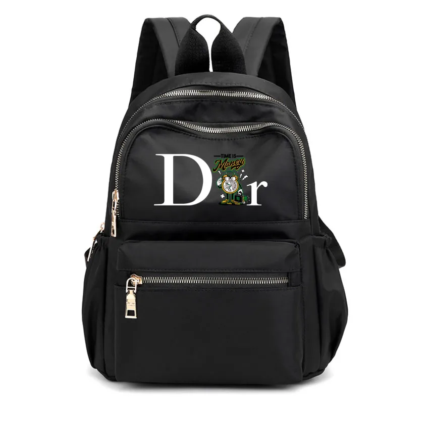 

Elegant Simple Fashion Nylon Backpack Waterproof Travel Girl Bag Cute Funny Cartoon DR Letter Printed Women's Rucksack