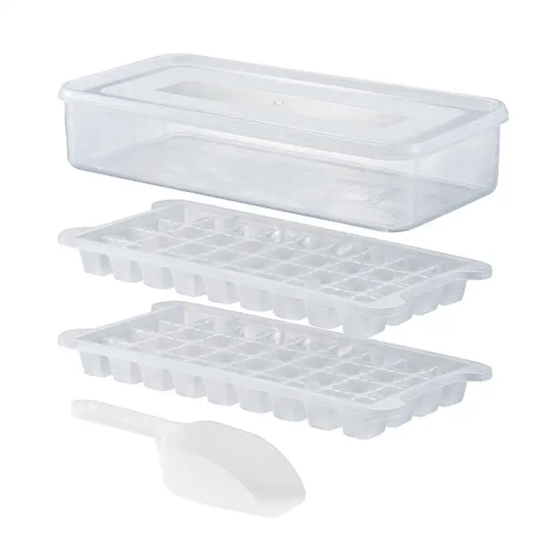 Ice Cube Mold Easy-Release Flexible Mold With Spill-Resistant Removable Lid Stackable Ice Trays With Covers