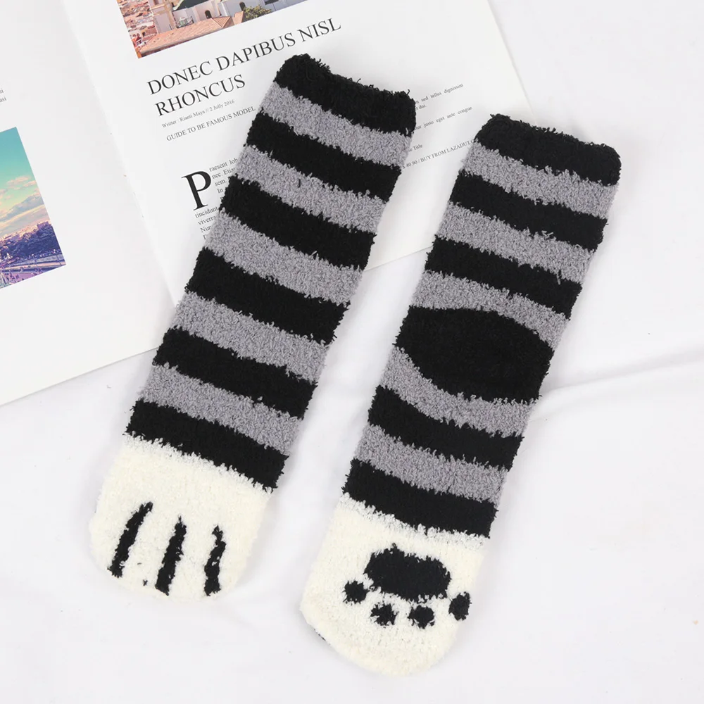 

Cute Cat Paw Winter Socks Long Stripe Floor Sleep Thick Girls Cartoon Animal Fingers Warm Sock for Women Hosiery Cat Foot Knee