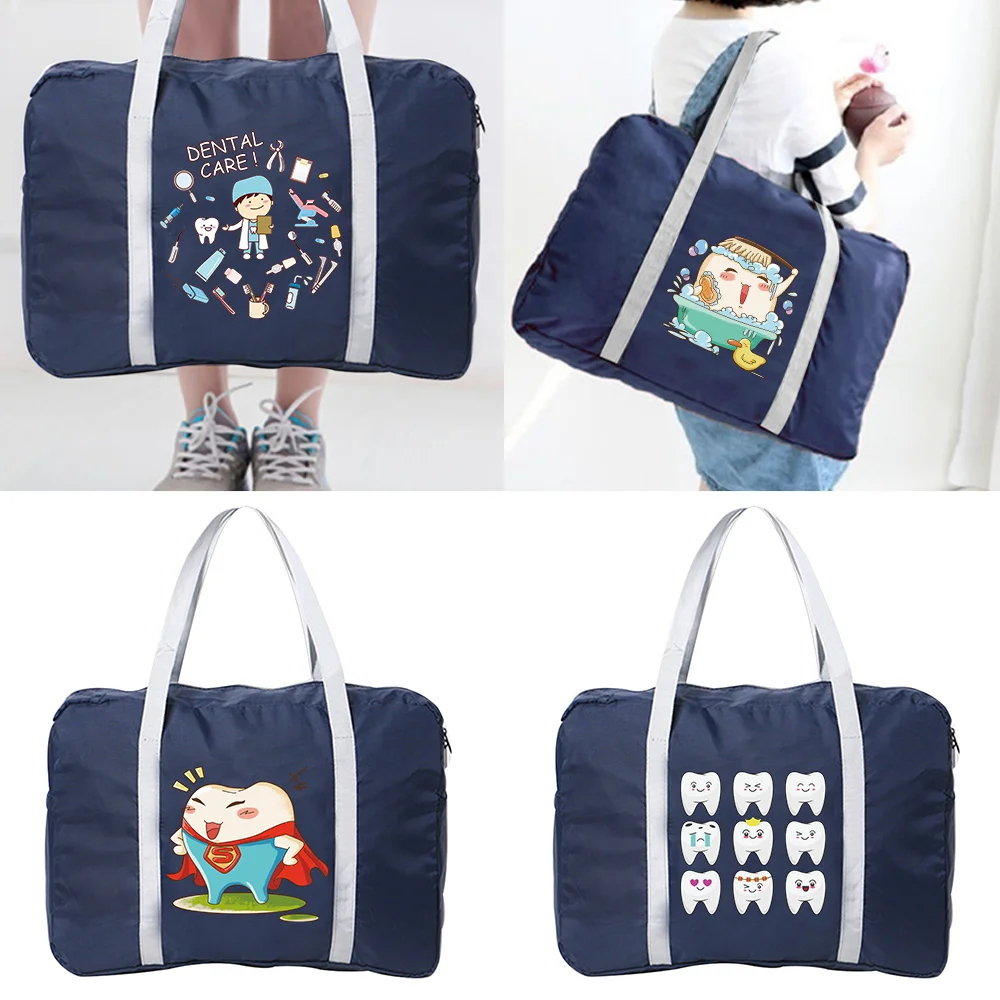 Borse da viaggio per bagagli Nylon impermeabile Unisex borsa pieghevole di grande capacità da donna nuova serie di denti stampa borsa da viaggio da