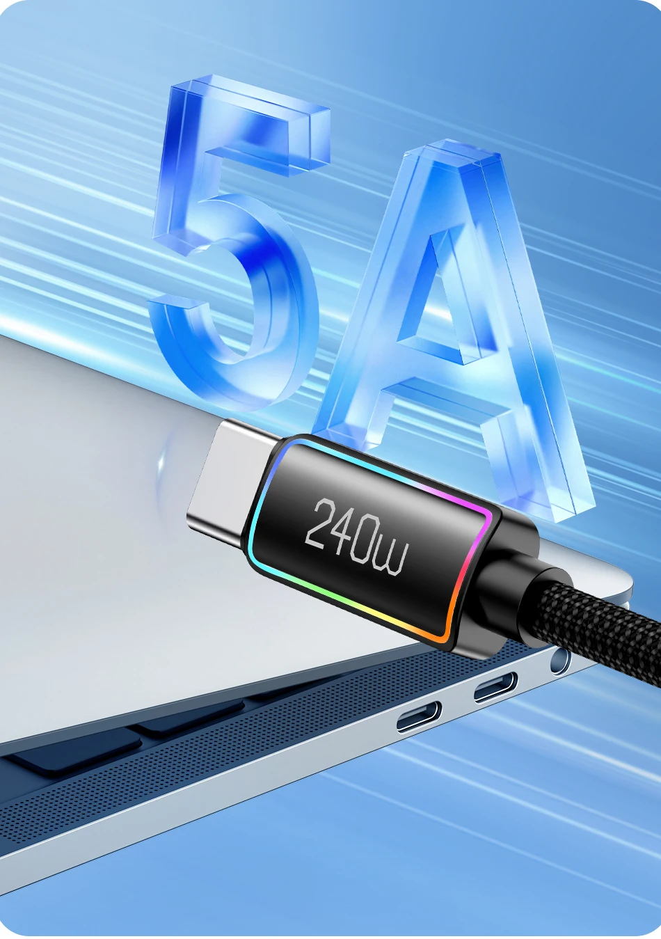 Rocoren 240W 5A Hochleistungs-Schnellladekabel Typ C 100W PD 3.1 USB C Schnelllade-Datumskabel für iPhone Samsung Laptop iPad – Detail 9