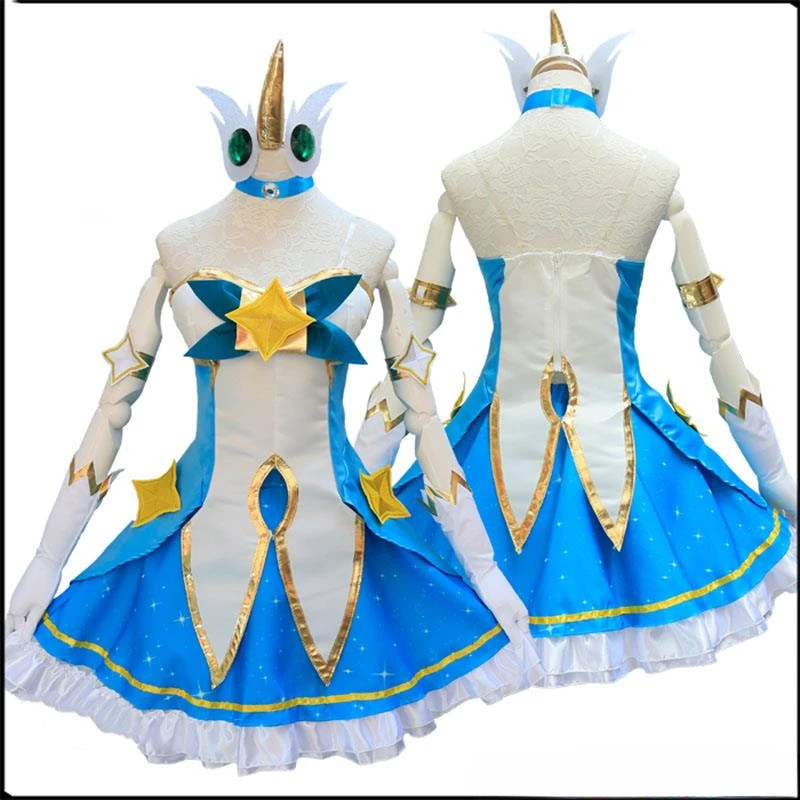 Game LOL Star Guardian of Soraka Cosplay Costume The Starchild Wig Ears Horn Anime Lolita Dress Halloween Sexy Women Green Suit