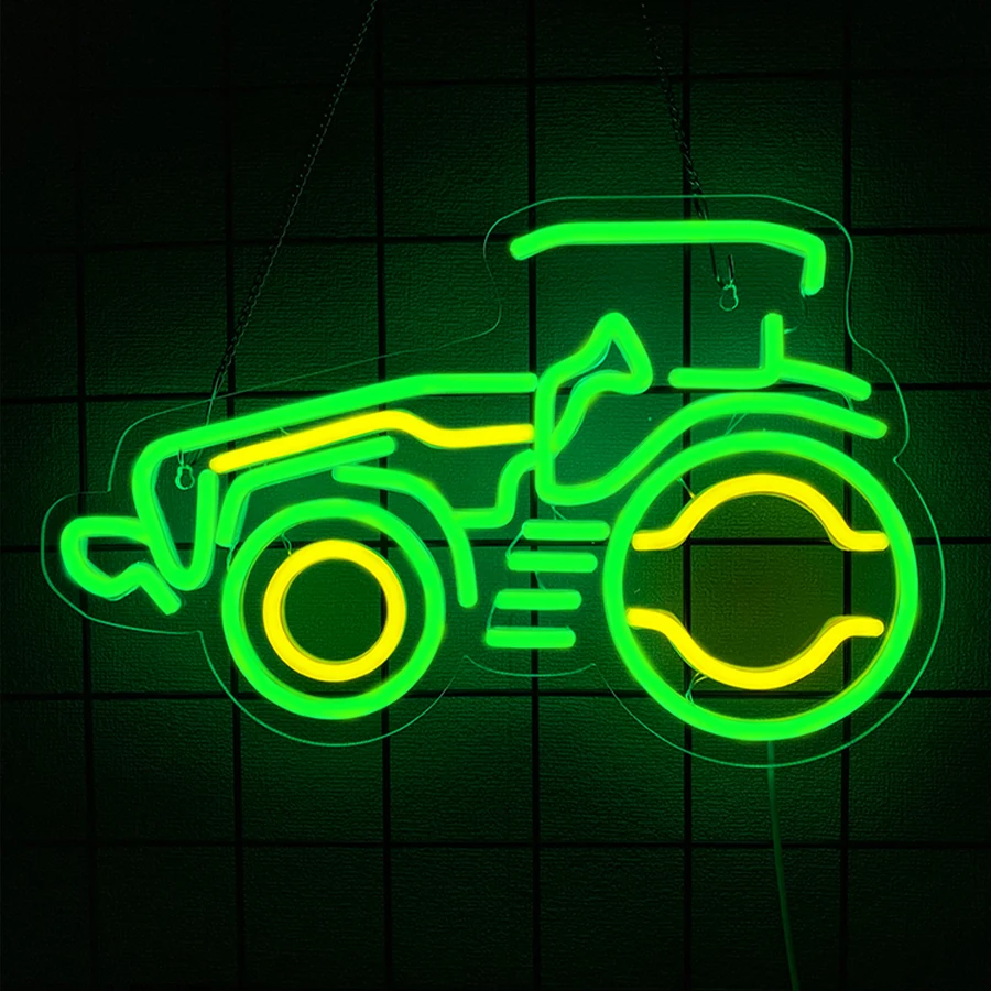 Tractor Neon Sign for Wall Decor Green Tractor Neon Light for Man Cave Led Light for  Agricultural Season Farm Warehouse