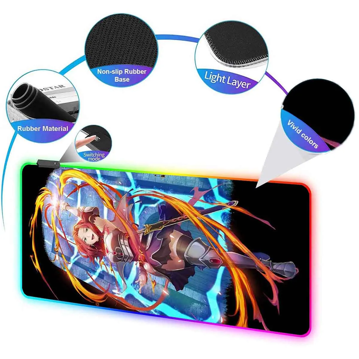 RGB Backlit Anime The Rising of the Shield Hero Mouse Pad Overwatch Mouse Mat Large Mouse Pad Non-Slip Gamer Table Keyboard Mat