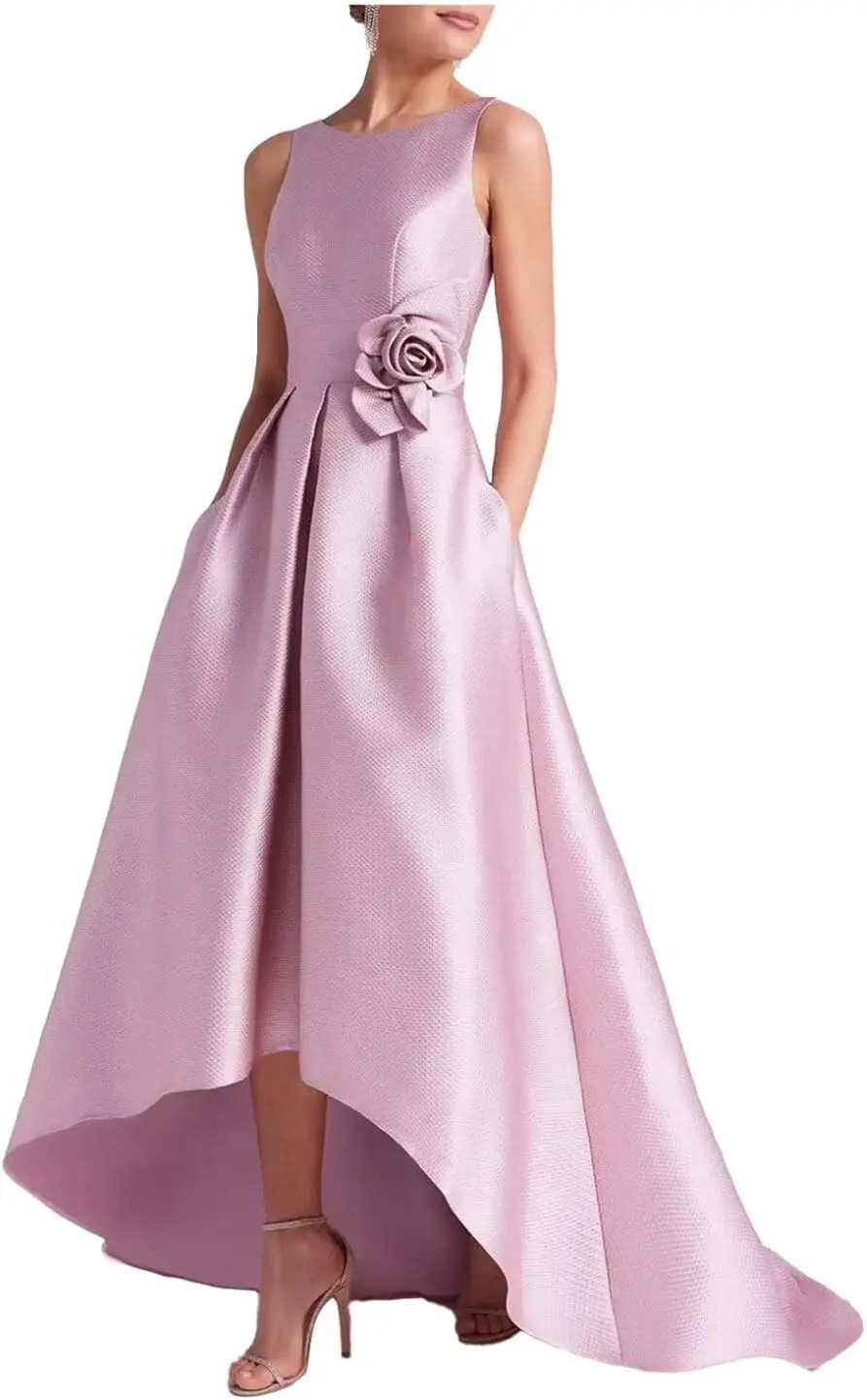 

Womens Hi Low Prom Dress with Pockets Crew Neck A Line Forma Eveningl Dress Elegance Wedding Guest Dress Prom Dresses
