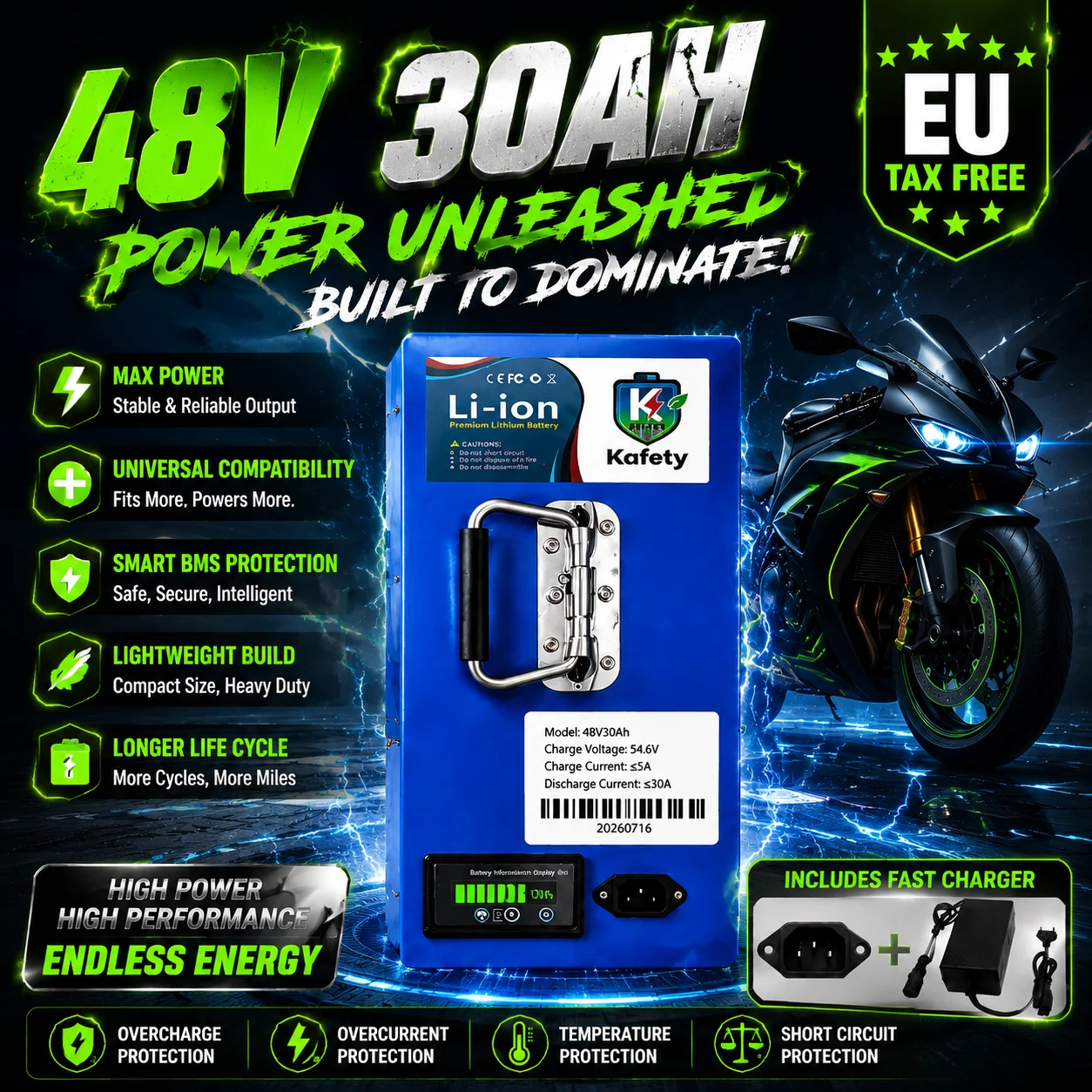 48V 30AH 18650 Lithium-Elektrofahrrad-Akku mit BMS für Hochleistungs-Ersatz