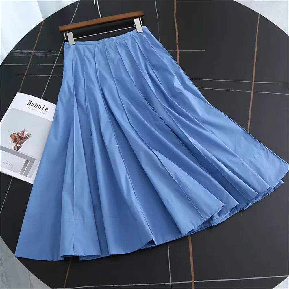 gonna lunga a pieghe larga a vita media da donna semplice gonna MIDI a trapezio gonna slim fit in tinta unita nuovo prodotto estivo
