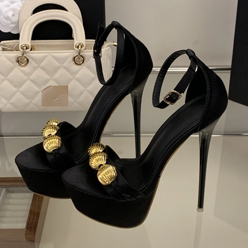 

Eilyken Summer Sexy Nightclub Thin Heels Buckle Strap Sandals Women Designer Metal Decoration Pumps Party Prom Shoes