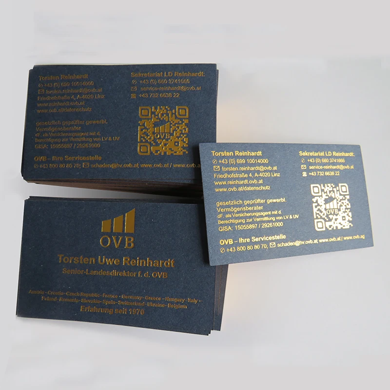 Custom Blue cards Bronzing Gold Edge Business Cards  Gold foil business card, hot stamping logo, 360gsm