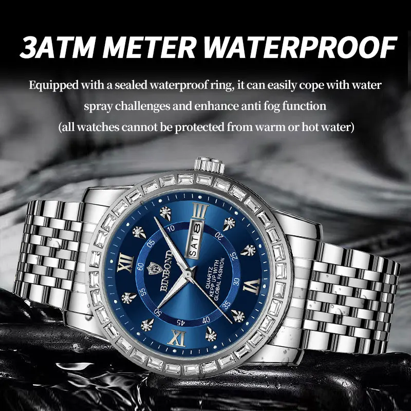 Men Luxury Waterproof Watch Stainless Steel Quartz Wrsitwatches Male Auto Date Clock with Luminous New Design Business Hands+box