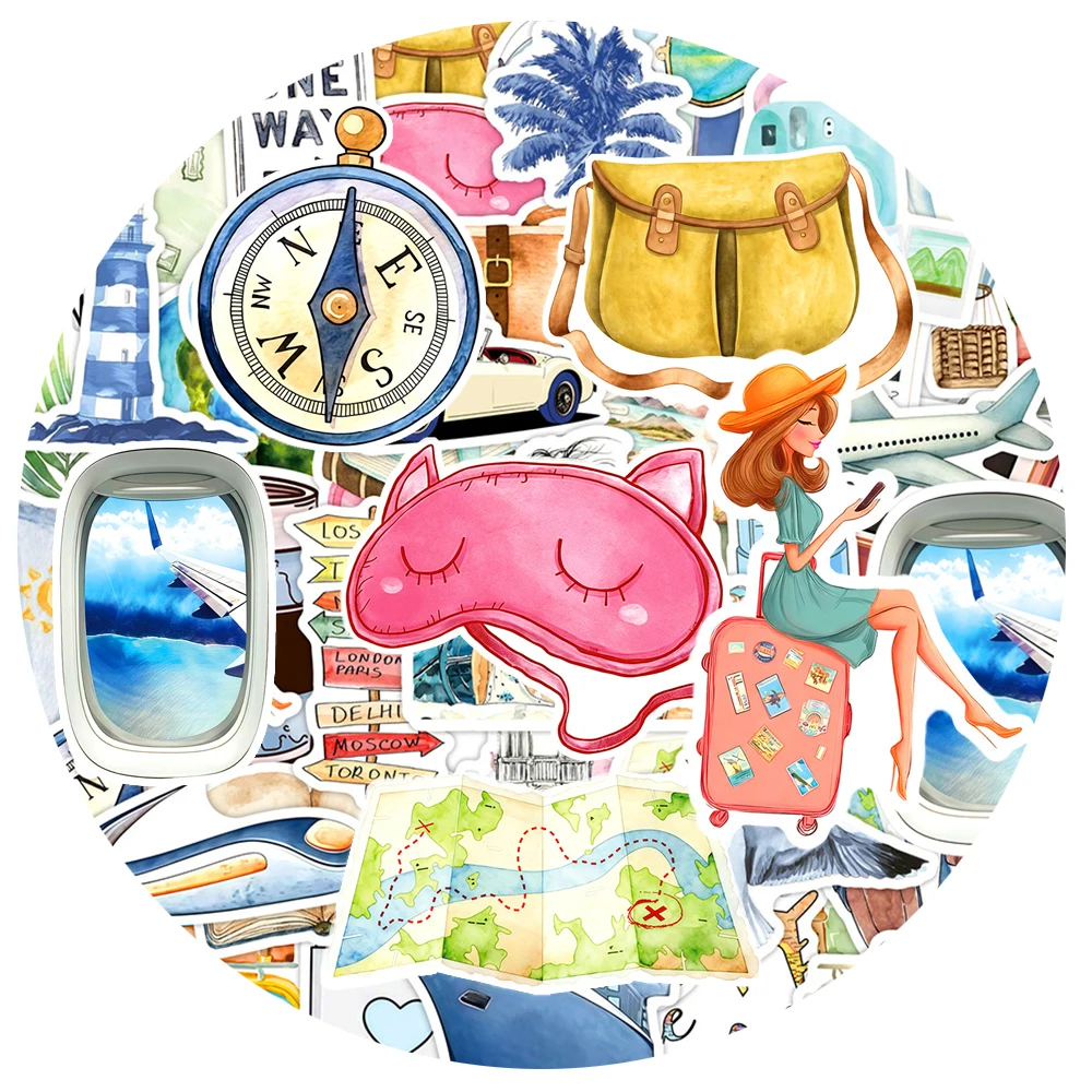 

10/30/50pcs Watercolor Outdoor Travel Life Stickers Vintage Aesthetic Sticker DIY Scrapbook Phone Laptop Graffiti Decals Packing