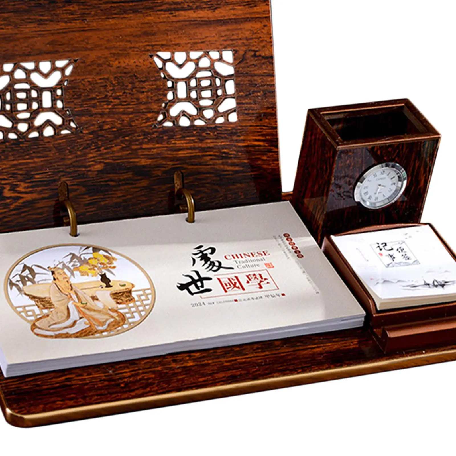 Calendário de Mesa com Porta Caneta, Relógio Notepad, Presente Festival Escolar, 12 Meses, DEC 2024, 2024