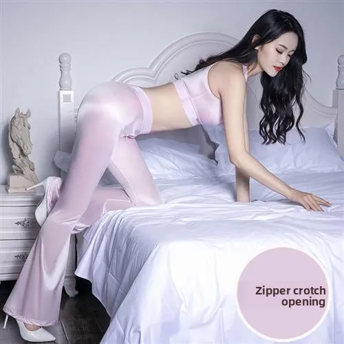 

Sexy Super Thin Open Crotch Smooth Fi Tail Flared Bot Invisible Zipper Men Women Invisible Pull on Long Leggings Pants