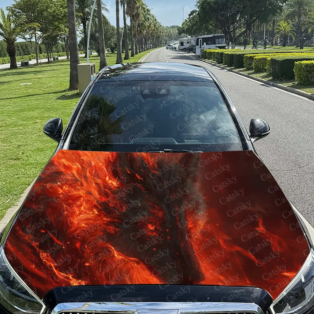

Striking Fiery Wolf Car Hood Stickers - Self-Adhesive, Waterproof and Durable Vinyl Wrap, Decorate And Protect Your Car - The Gi