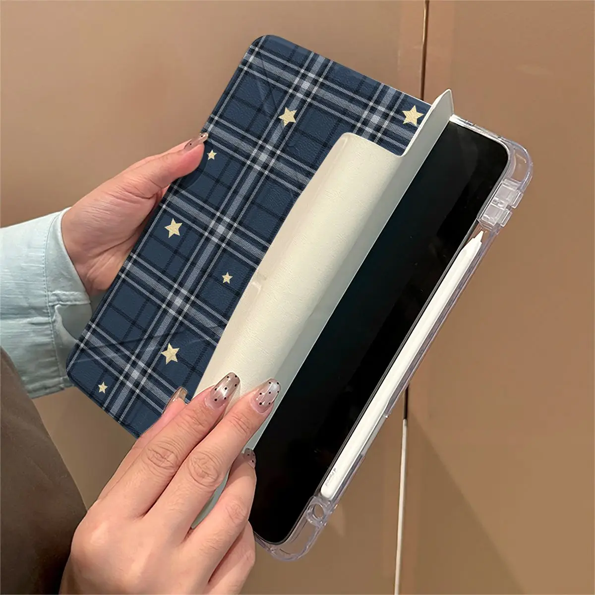Korean Grid Stars Tablet Case for iPad 11 Cover Air8/7/6 New iPad 101113 inch Pro Air56 10th/11th Magnetic Buckle 3Y Fold Case