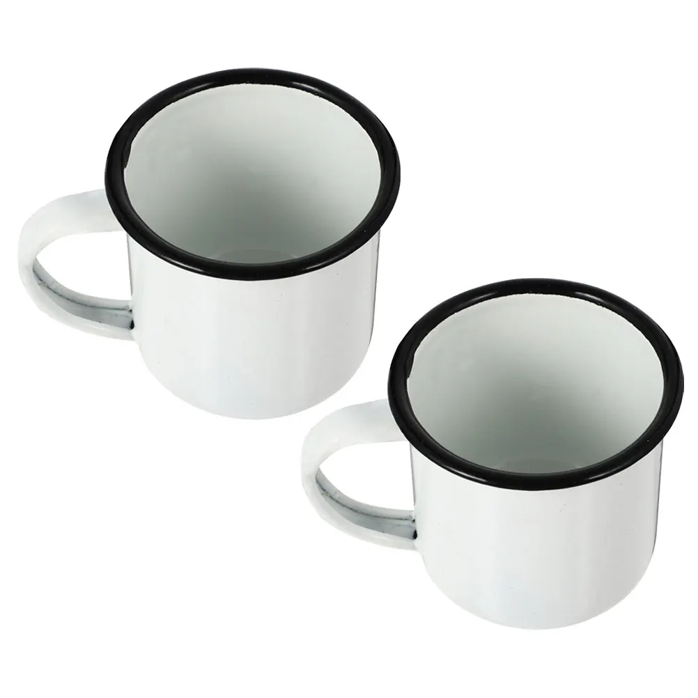 

2pcs Enamel Water Cup Set Tin Can Mugs Camping Multifunction Metal Practical Simple Sturdy Durable Easy Clean Coffee Tea Milk