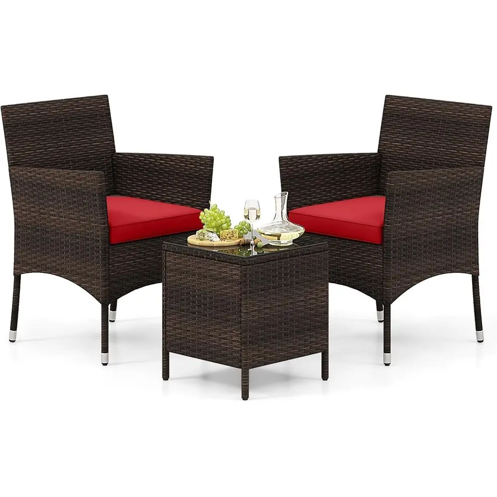 

Комплект плетеной мебели для патио, уличный набор для отдыха с креслами из ротанга (полиэтилен), журнальным столиком с закаленным стеклом, мягкими съемными подушками