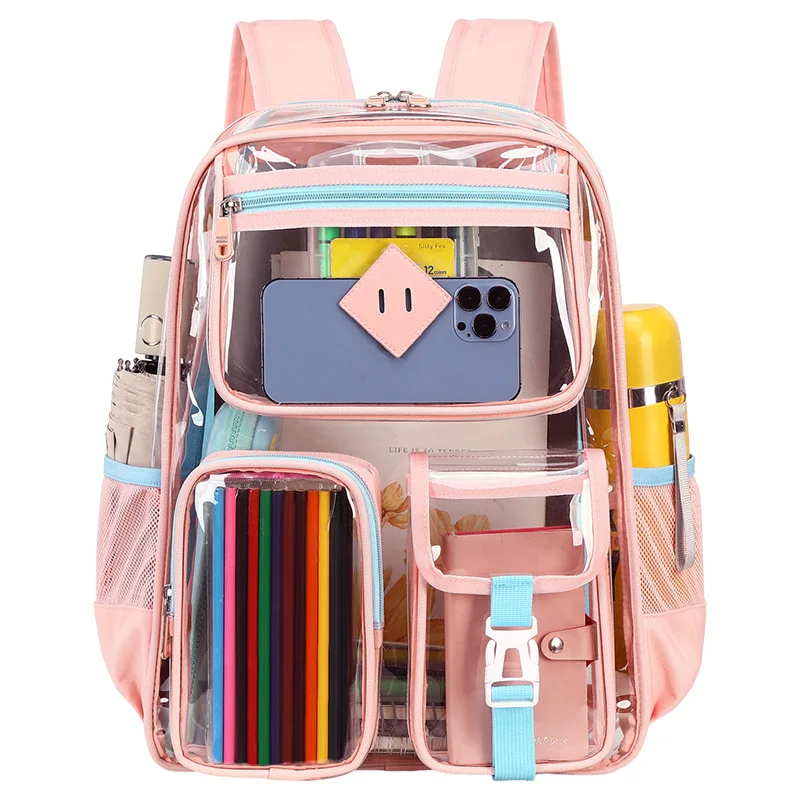 

High-capacity Autumn School Bags Women 2024 New summer Transparent Backpacks Teenage Girls Clear Rucksack Preppy Style Bolsa