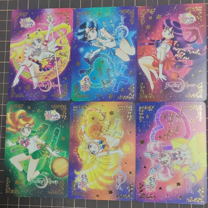 12Pcs/set Sailor Moon Tsukino Comic Style Series Hot Stamping Flash Cards Series Self Made Anime Game Characters Collection Card