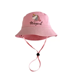 Sombrero de cubo para niñas, accesorios de gorro de unicornio, sombrero de Pesca para el sol para niñas, gorra a prueba de viento, cuerda para mamá y yo, bonnets