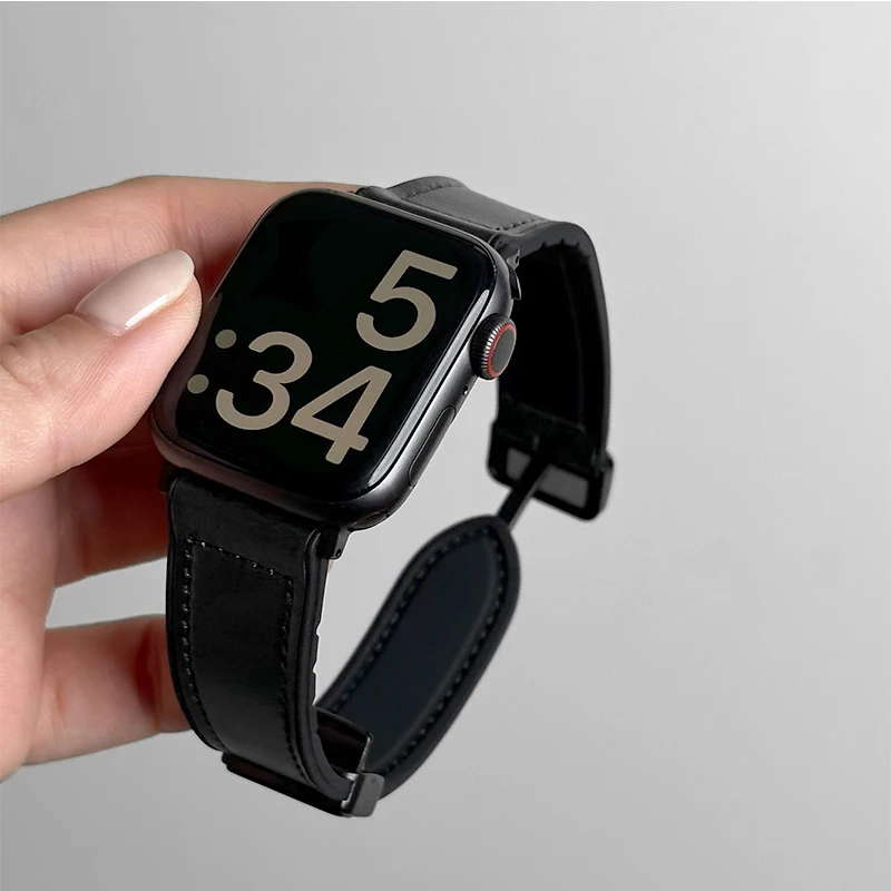 Leer + siliconen band voor Apple Watch Band Ultra 49 mm 44 mm 45 mm 41 mm 46 mm 40 mm 42 mm Magnetische armband iwatch Series 10 9 8 7 6