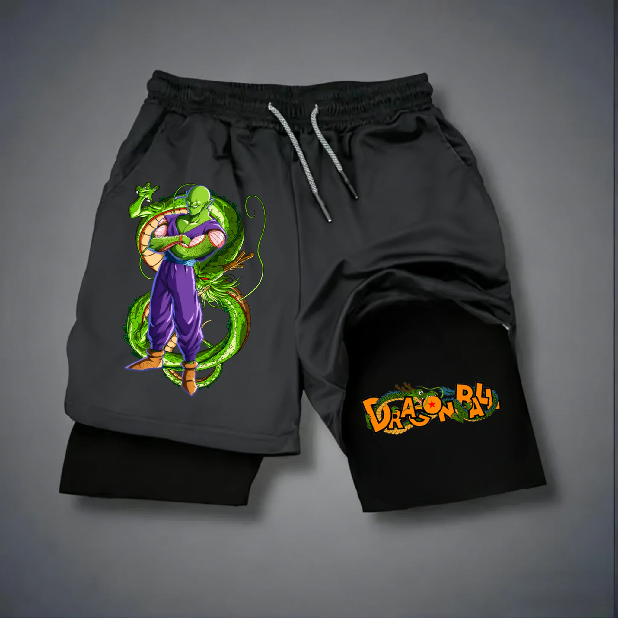 Hot Sale DBZ Piccolo Shorts Men 2 in 1 Quick Dry Sport Shorts Shenron Print for Running & Bodybuilding Family Matching Outfits