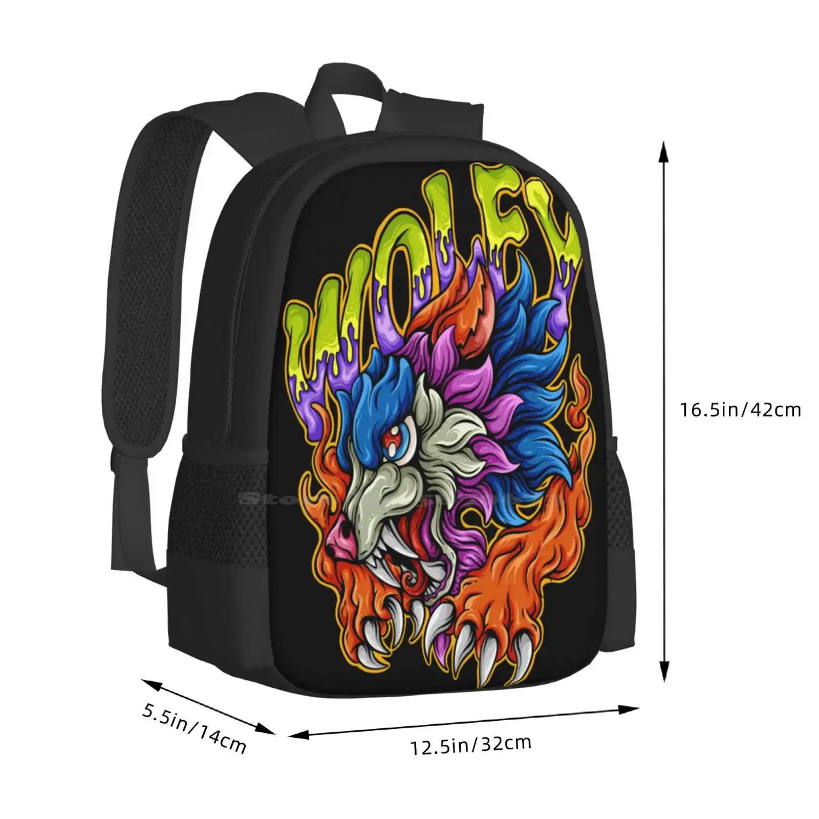 Wolfy Pattern Design Bagpack School Bags Wolf Animal Colorful Cute Kids Holiday