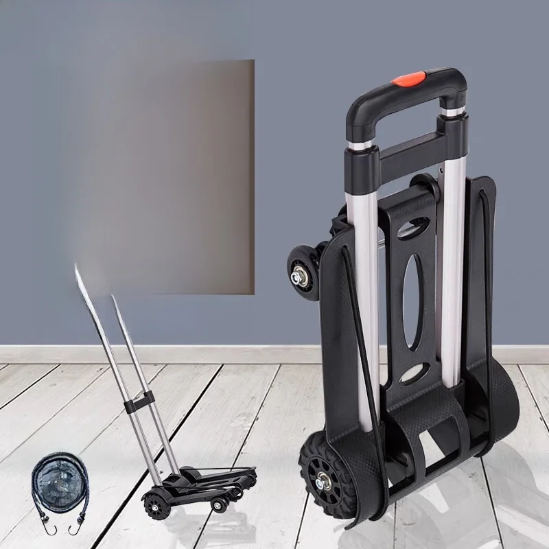 ポータブル手引きカーゴカート四輪移動荷物プルバーカート家庭用ミニチュアショッピングおよび収納ユーティリティカート