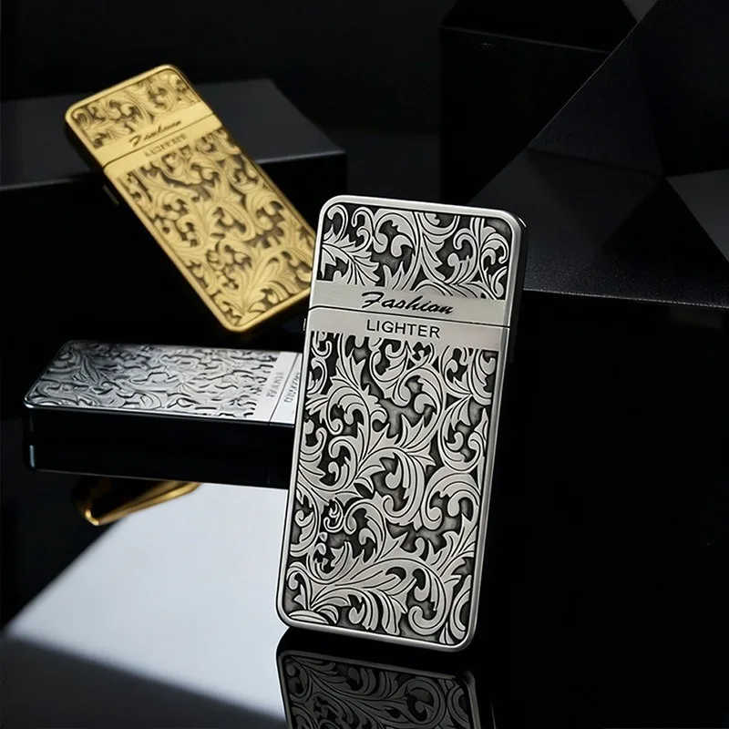 Ultra-thin Kerosine Lighter, Constantine Double-sided Engraved Retro Grinding Wheel Lighter, Nostalgic Cigarette Lighter