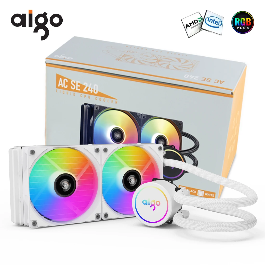 Aigo-Refroidisseur à eau blanc pour processeur d'ordinateur RGB, dissipateur thermique intégré, ventilateur de refroidissement, LGA 1700/2011/AM4/AM5