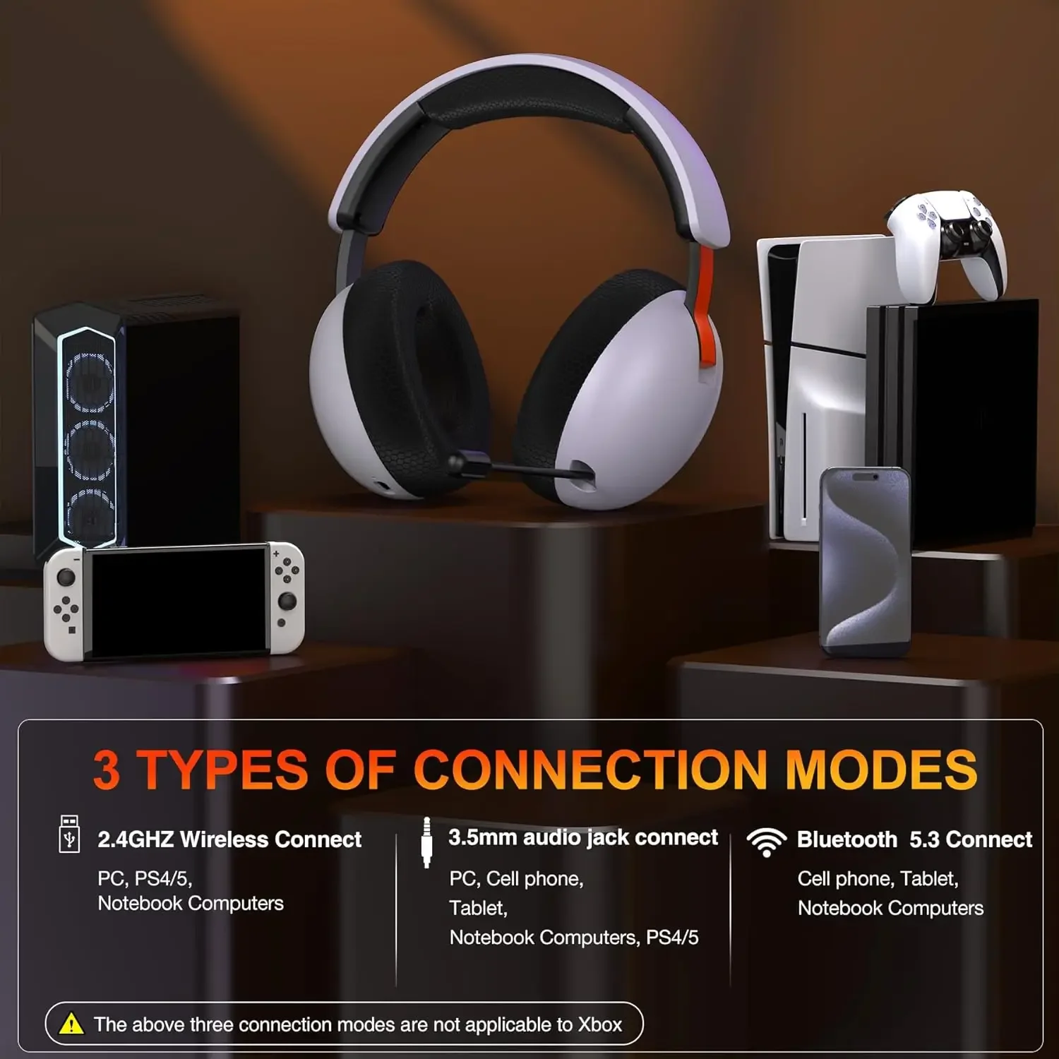 2.4GHz Wireless Gaming Headset for PS5, PS4, PC, Phone, 2.4G 3.5mm Wired Bluetooth Headphone with Noise-canceling Mic