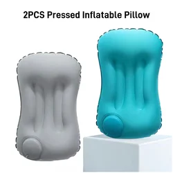 Almohada inflable de prensa portátil para acampar al aire libre, 2 piezas, almohadas de dormir y almohadas de espalda adecuadas para viajes de Camping