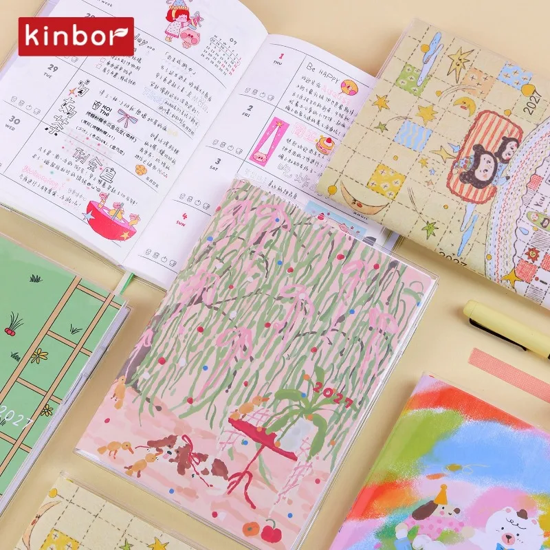 Kinbor Cute 2027 B6 Weekly Planner with PVC Cover Monthly Daily Agenda Notebook 80g Smooth Paper Stationery for Student Office