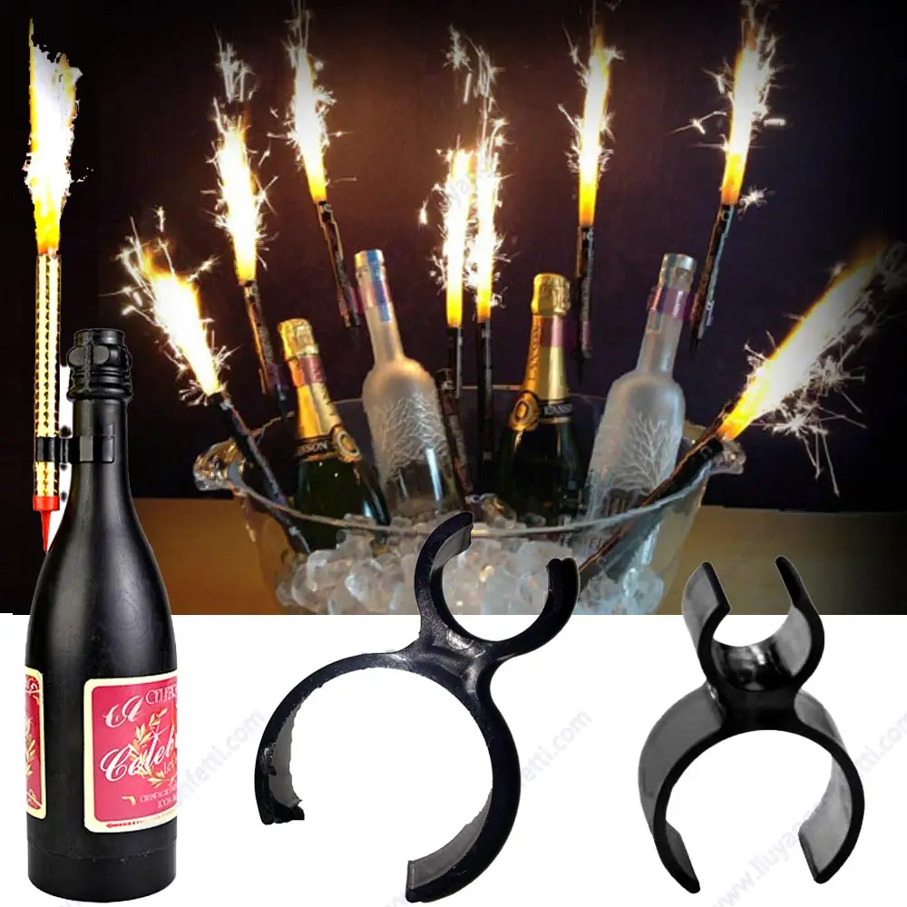 Champagne Bottle Birthday Candle Sparkler Firework Safety Ice Fountain Plastic Clip Holder Night Club Cake Party Disco Bar Wine