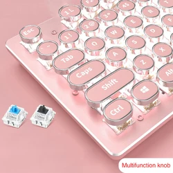 Pink Retro Punk Mechanical Keyboard Blue Axis Black Axis Esports Office Game Keyboard Wired Polka Dot Aluminum Alloy Keyboard