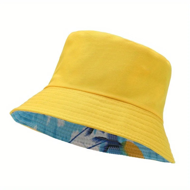 Customized Printed Logo Solid Color And Coconut Tree Double-Sided Fisherman Cap Men's And Women's Fashion Flat Top Sunscreen Hat view 4