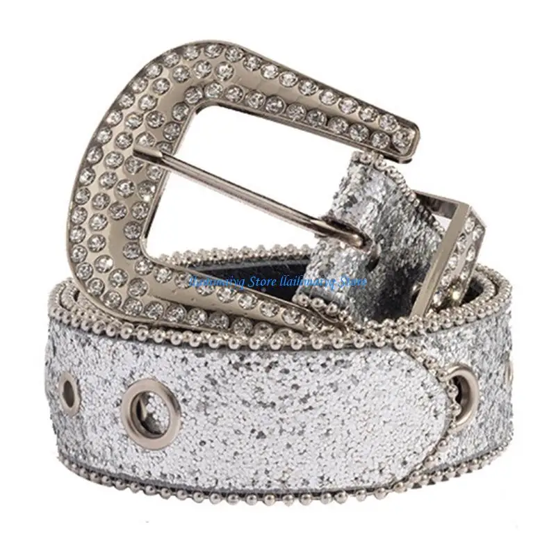 

573B Rock Full Sequins Adult Waist Belt Luxurious Waist Belt Fashion Belts Adjustable Buckle Belt for Nightclub