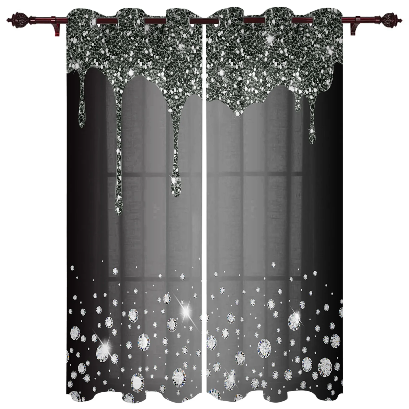 Black Shiny Diamond Droplet Texture  Window Curtains for Living Room Bedroom Kitchen Window Treatments Valance Home Decor Drapes