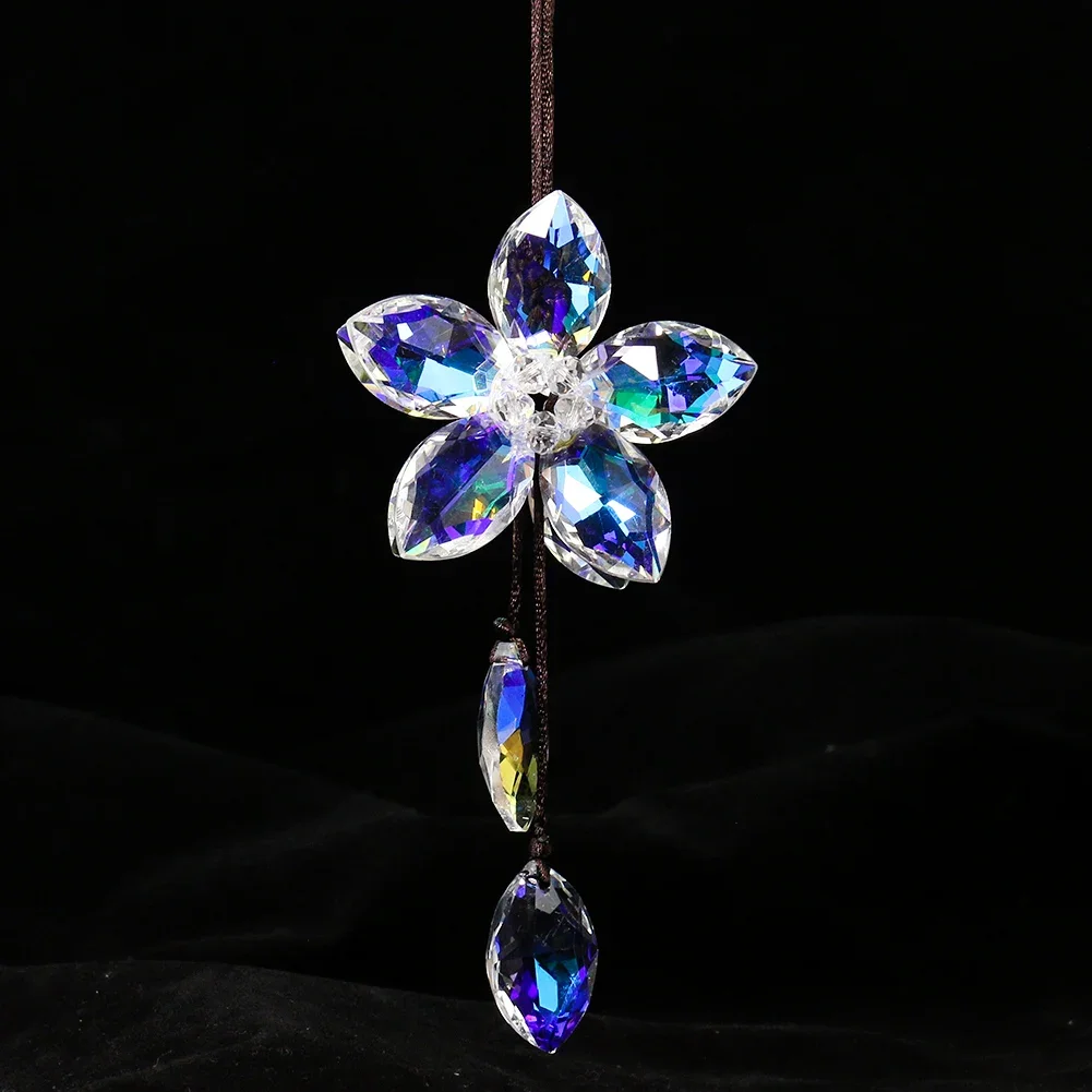 Double-layer Petal Flower Rainbow AB Color Glass Crystal Prism Charms Tassel Pendant Aurora Sun Catcher Refraction Hanging Decor