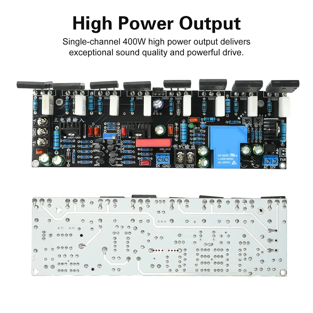 Placa Amplificadora de Potencia Mono DC 20~90V 400W, Calidad de Sonido de Alta Fidelidad 1943+5200 HIFI, Amplificador de Audio de Alta Potencia