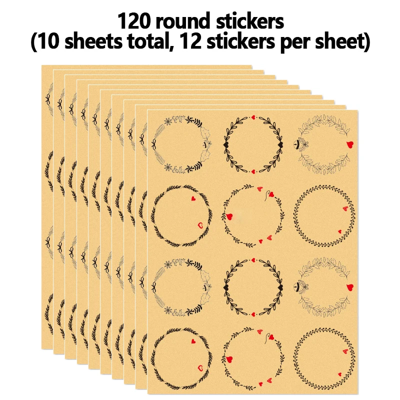 120pcs 1.5-Inch Round Kraft Paper Self-Adhesive Labels for Spice Bottles, Craft Room, Weddings, Home Kitchen Organization