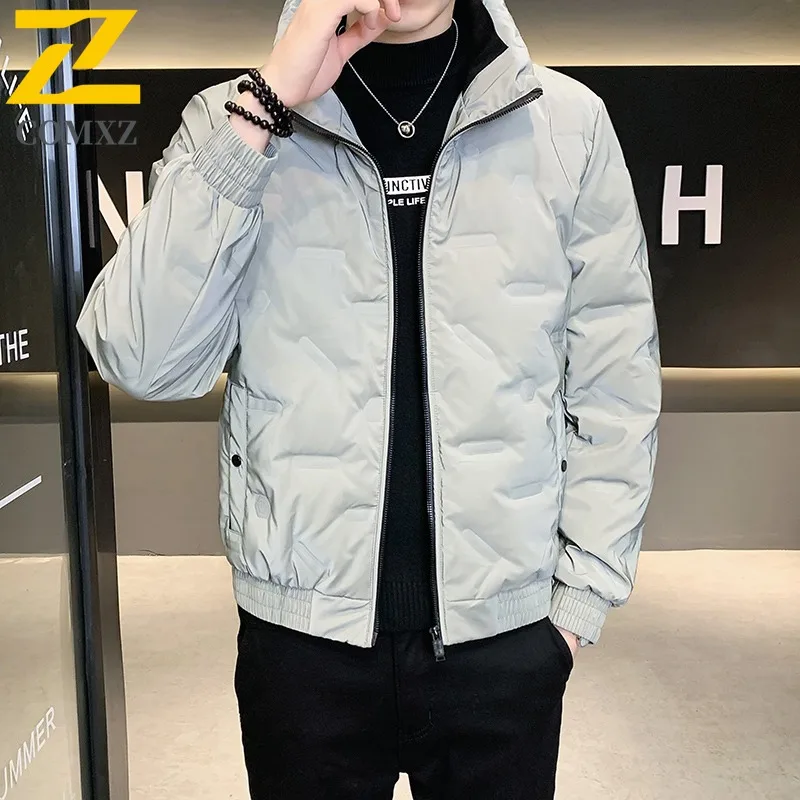 سترة COMXZ للرجال بياقة واقفة للعمل في الهواء الطلق سترة دافئة سميكة تصميم كلاسيكي مطبوع سترات شتوية مبطنة مقاومة للرياح